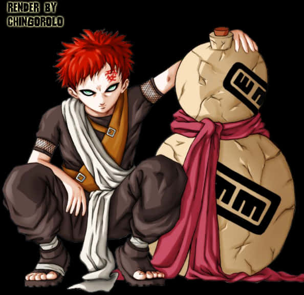 Gaara_ Anime_ Character_with_ Sand_ Gourd PNG