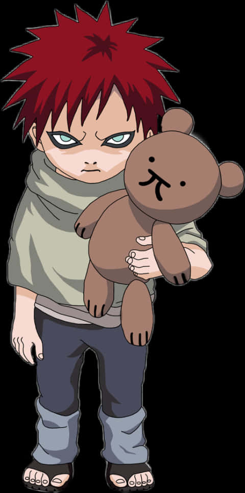 Gaara_ Holding_ Teddy_ Bear_ Anime_ Character PNG
