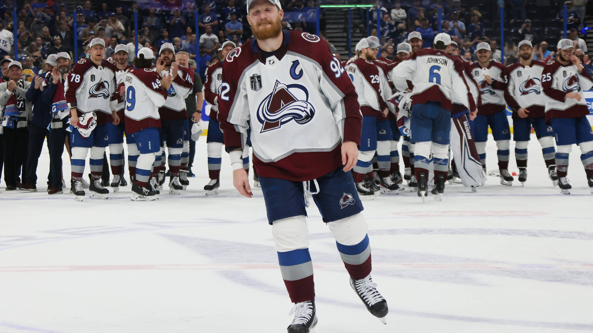 A detailed view of the jersey of captain Gabriel Landeskog of the