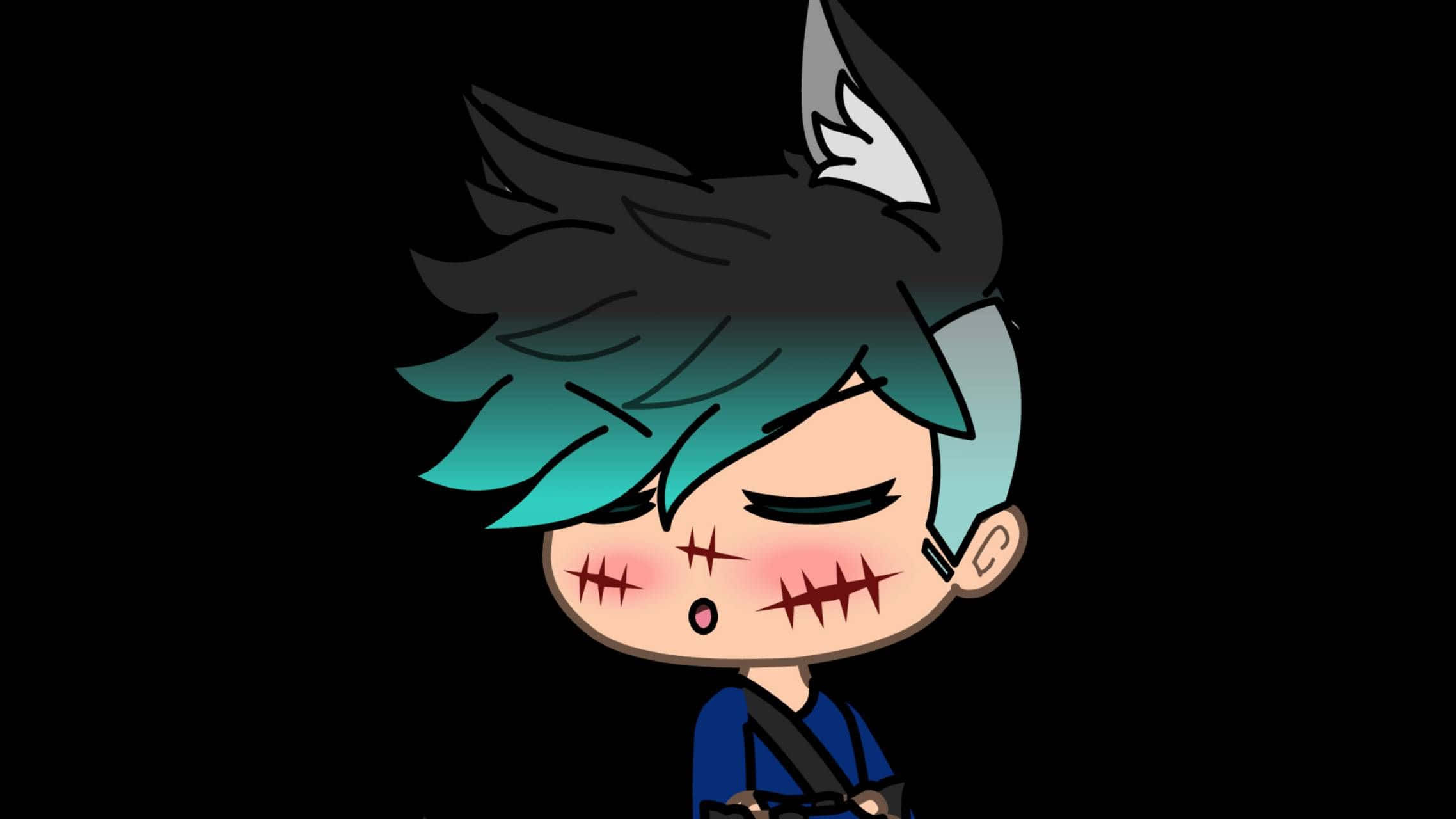 A Cartoon Character With Blue Hair And A Knife