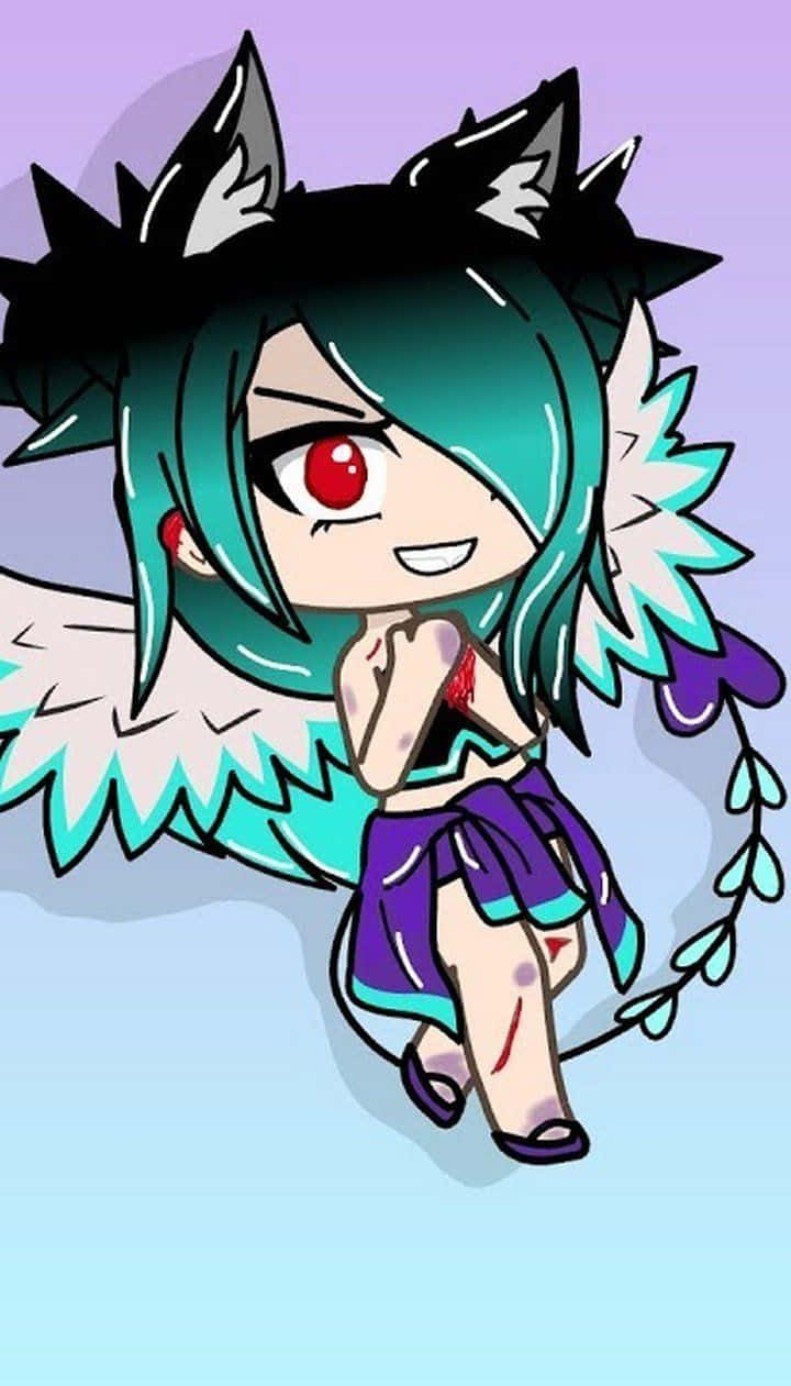Mischievous Gacha Girl With Red Eyes And Wings Wallpaper