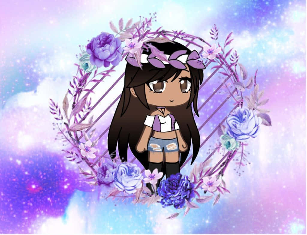Purple Gacha Girl Headdress And Flowers Wallpaper