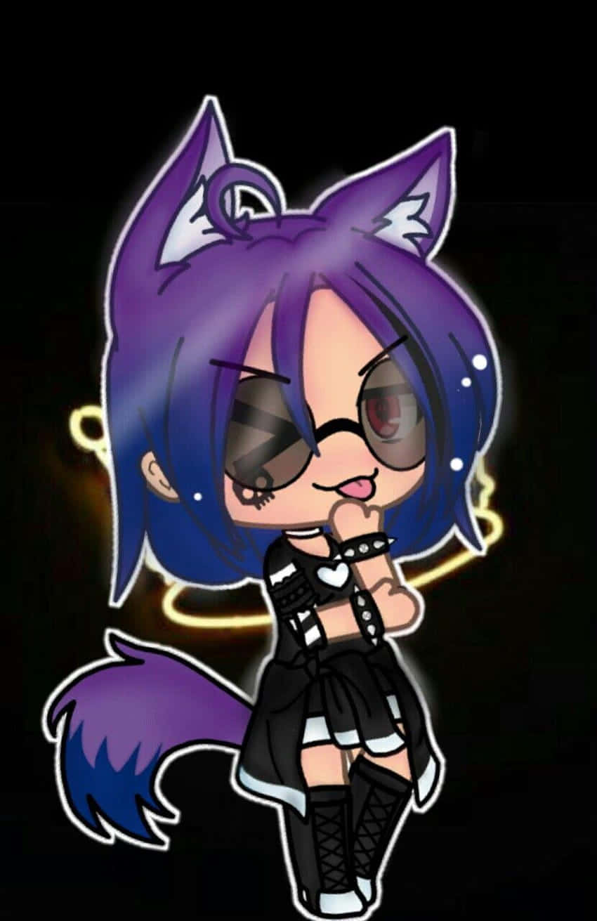 A Girl With Purple Hair And Glasses Is Holding A Purple Cat Wallpaper