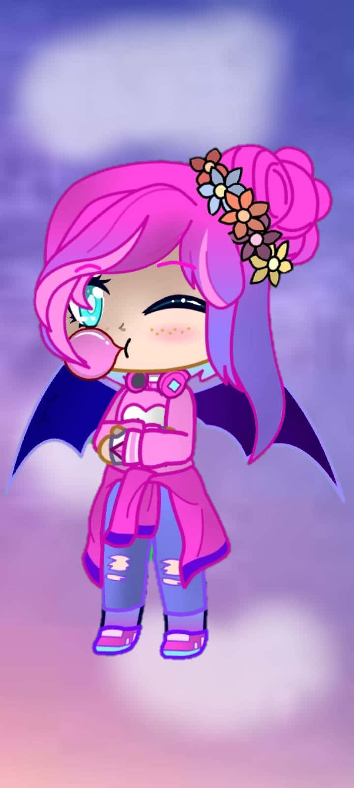 Gacha Life Character Pink Hair Bat Wings Wallpaper