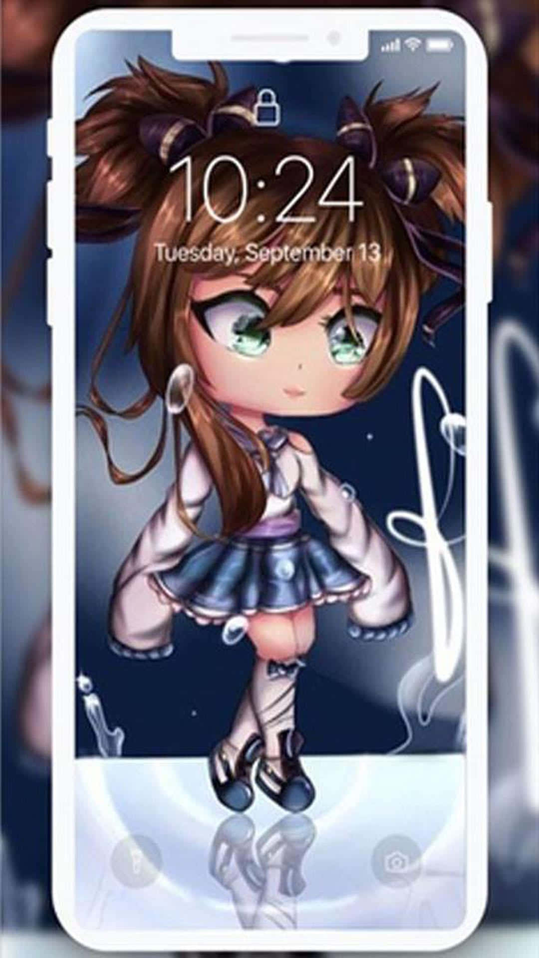 A Phone With An Anime Girl On It Wallpaper