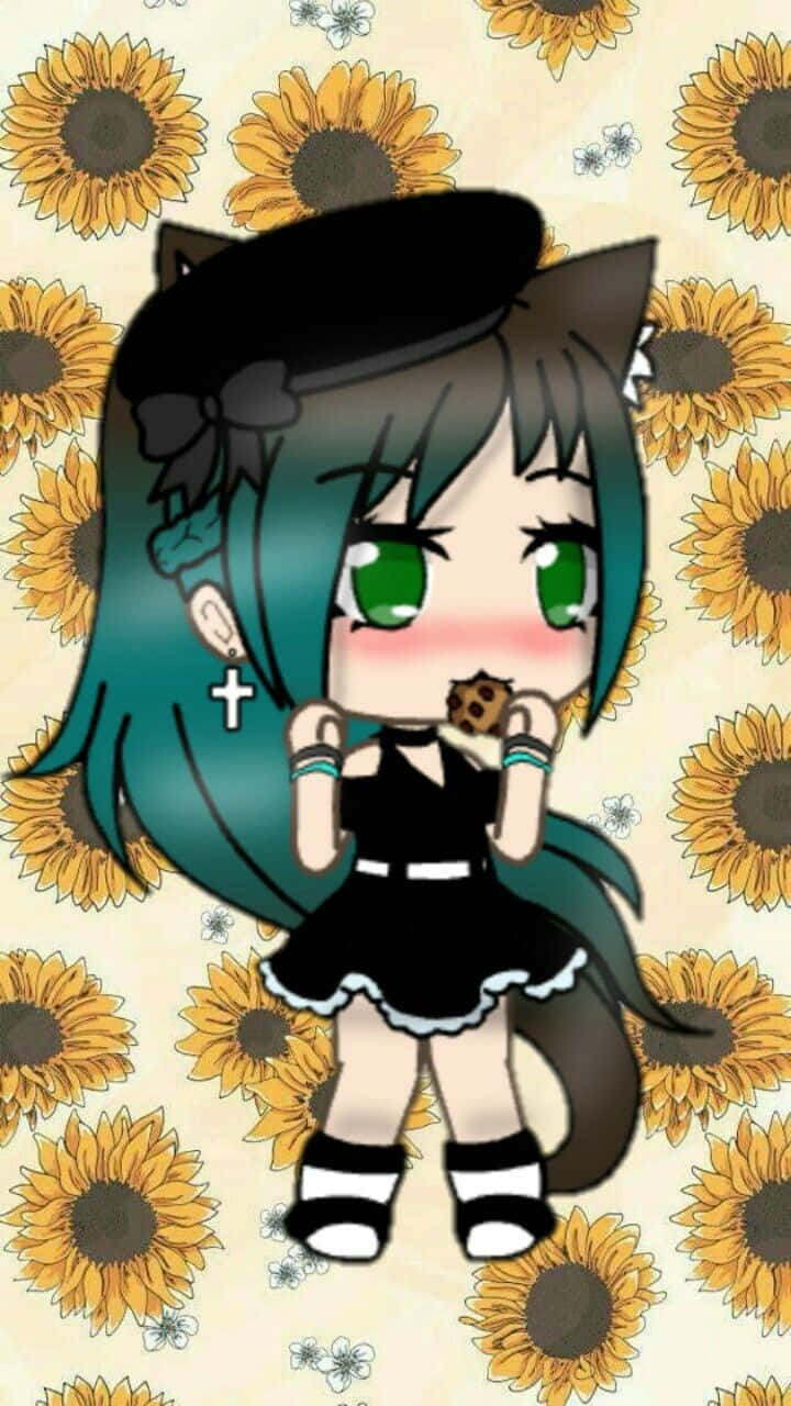 A Girl With Green Hair And A Sunflower Background Wallpaper