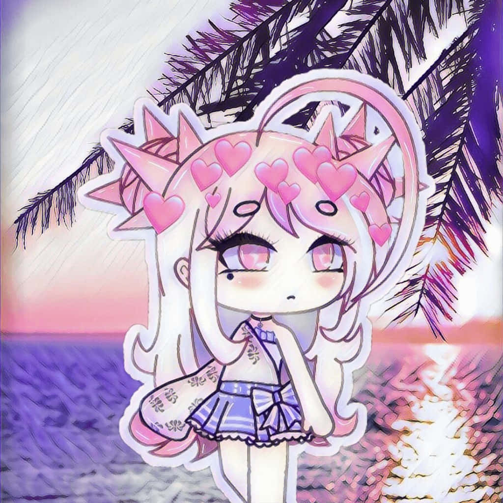 A Girl With Pink Hair And A Palm Tree Wallpaper