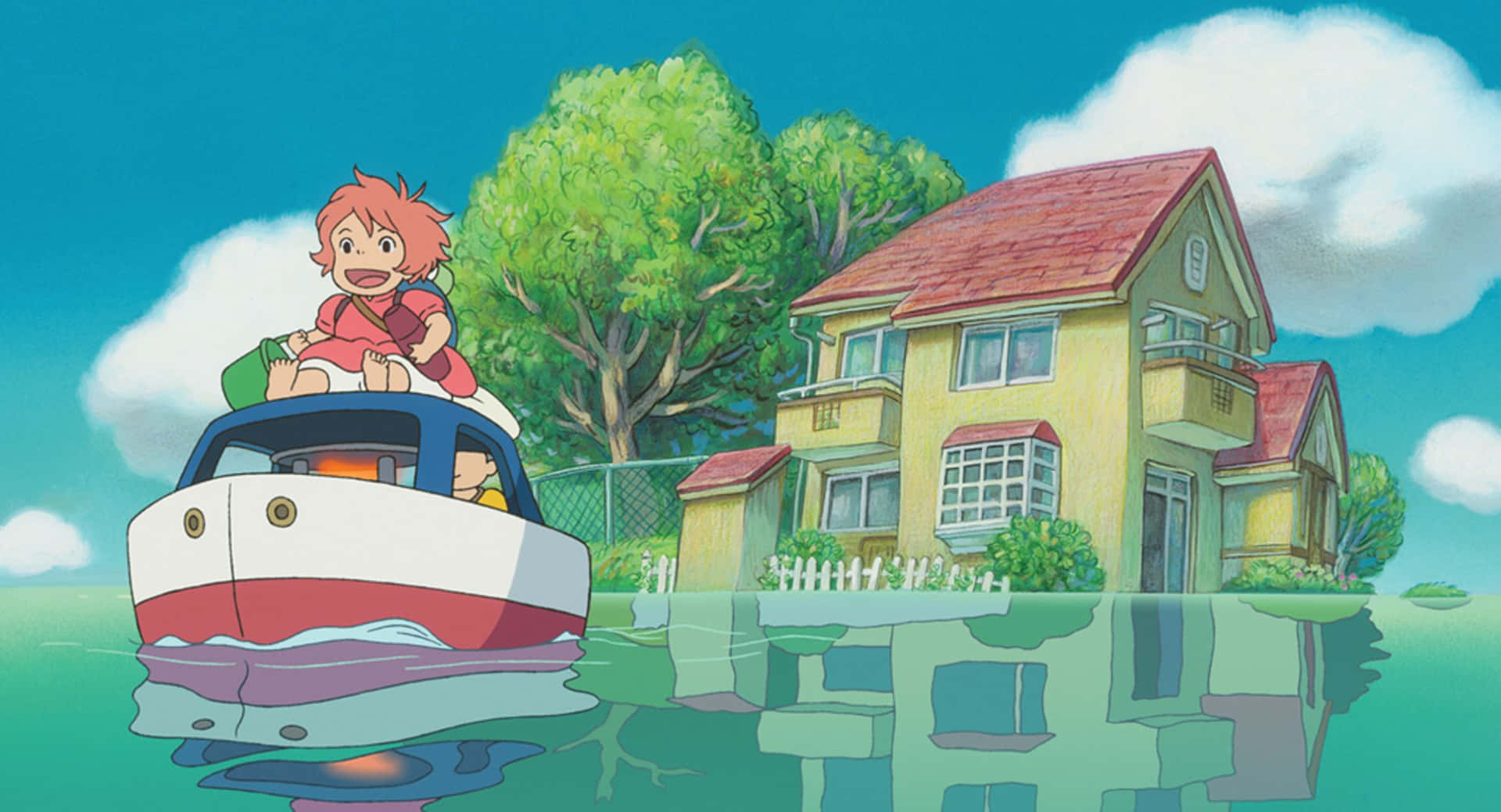 Gake No Ue No Ponyo Riding A Boat Wallpaper
