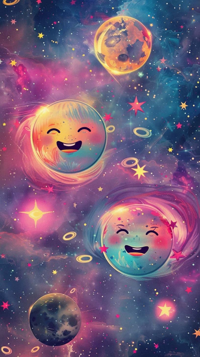 Galactic Emoji Friends Celebration Wallpaper