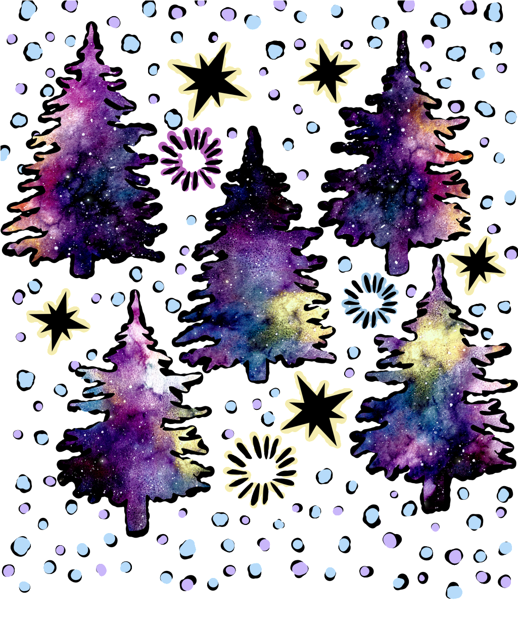 Galactic Forest Watercolor Background PNG