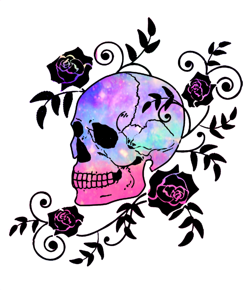 Galactic_ Skull_with_ Roses_ Artwork PNG