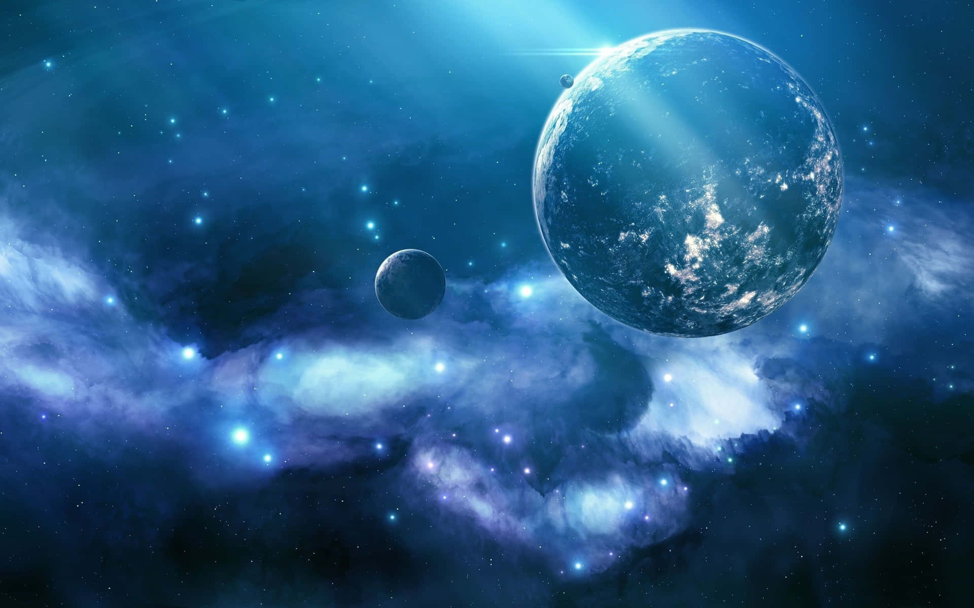 Planets In Galaxy Blue Aesthetic Desktop Background Wallpaper