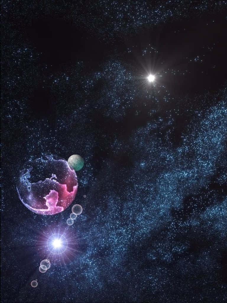 Planet In Galaxy Blue Aesthetic Wallpaper