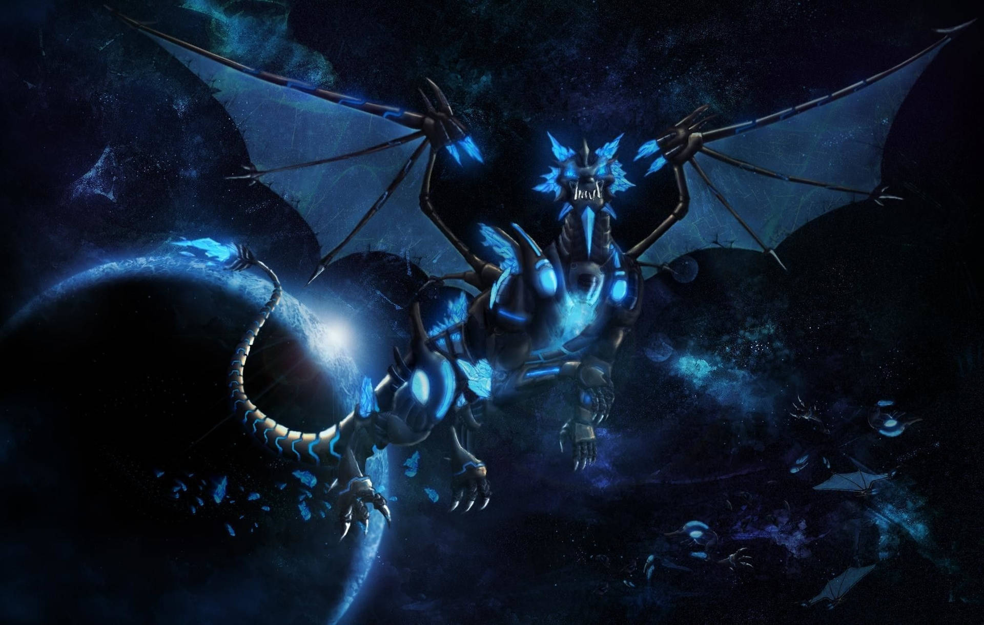 "A mighty dragon against an alien backdrop" Wallpaper