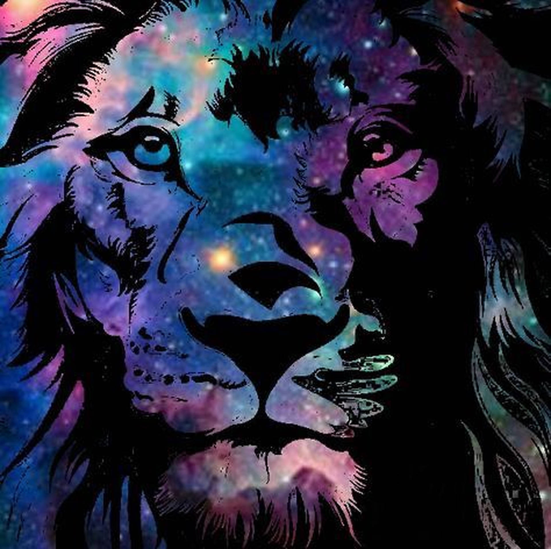 Galaxy Lion Face Background