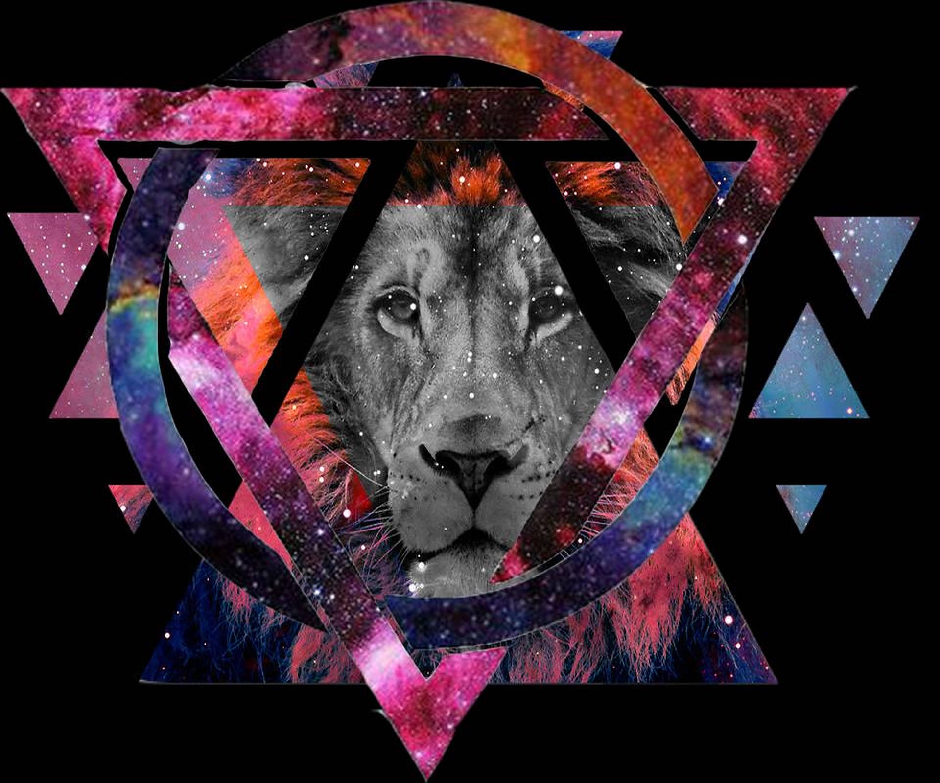 Mystical Galaxy Lion: Geometric Art Wallpaper