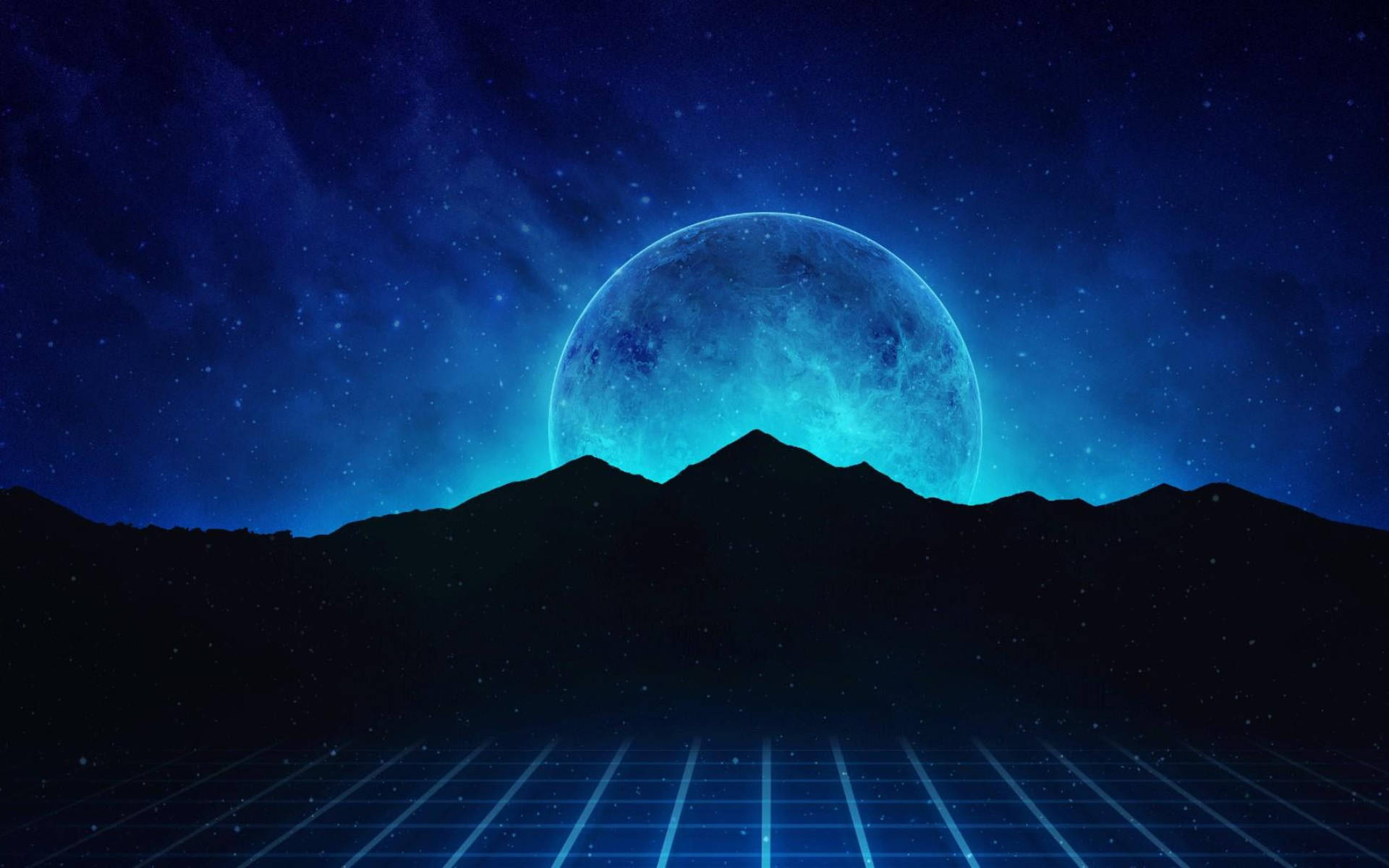 Galaxy Moon Mountain Vaporwave Wallpaper