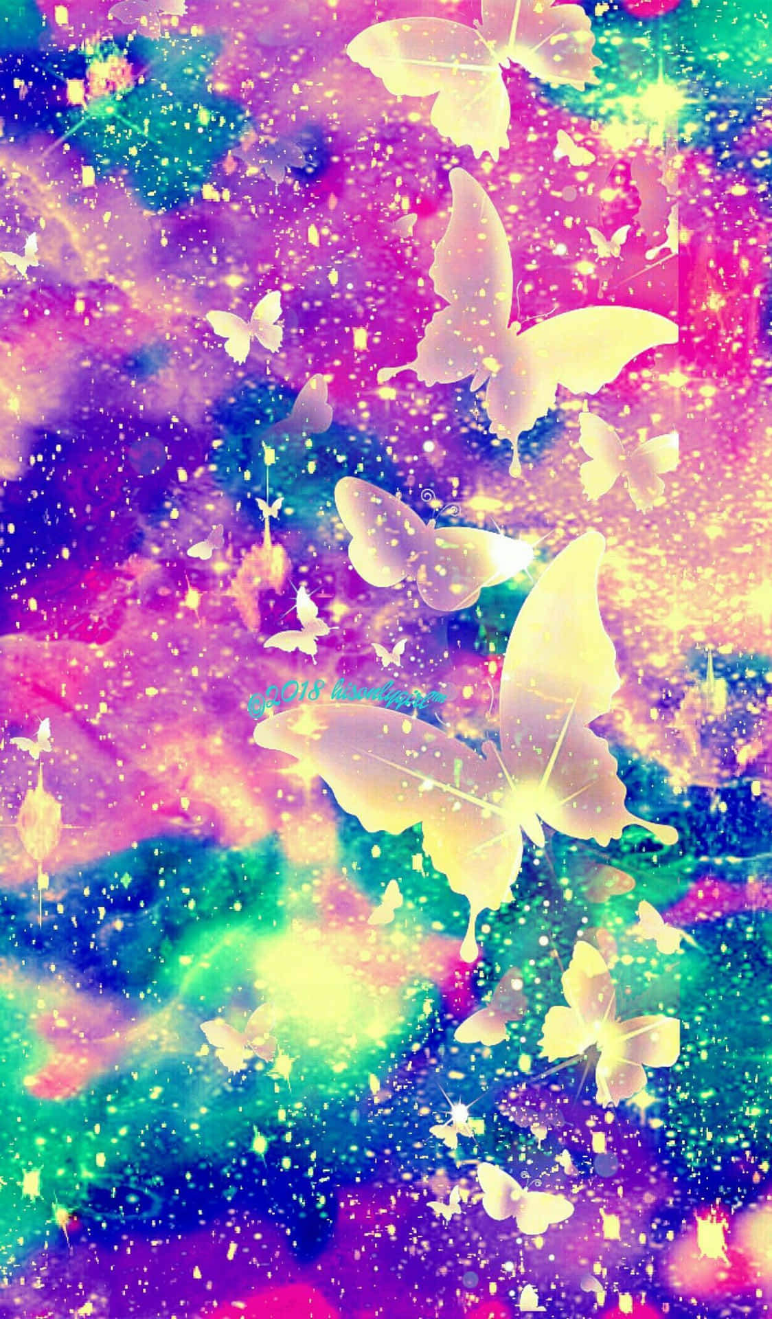Enfärgstark Galax Med Fjärilar Och Stjärnor