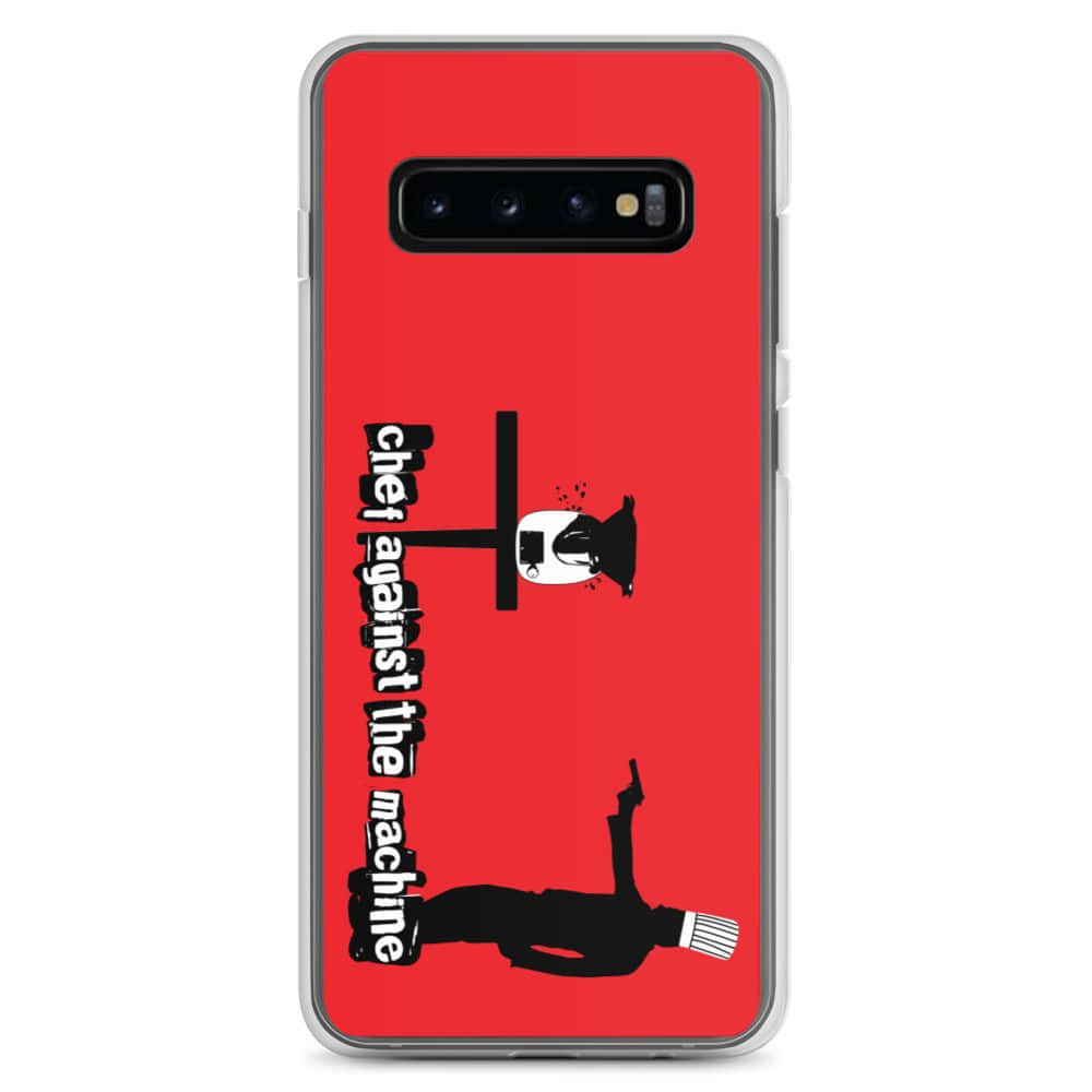 A Red Samsung S10 Case With A Man And A Woman