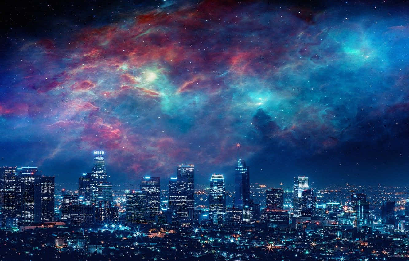 Galaxy Sky Lighted Buildings Wallpaper