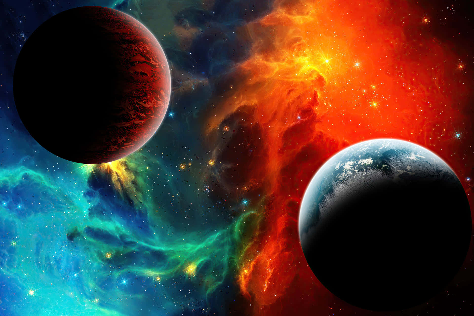 A mesmerizing view of a cosmic landscape Wallpaper