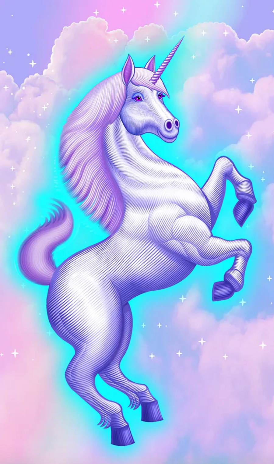 Galaxy Unicorn Neon Blue Drawing Background