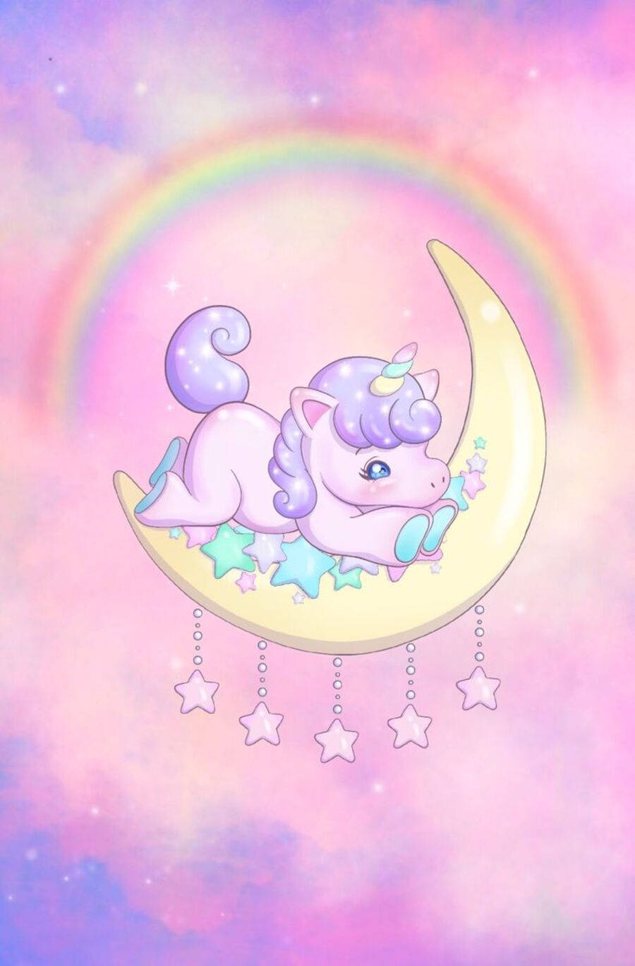 Galaxy Unicorn On Moon Cartoon Illustration Wallpaper