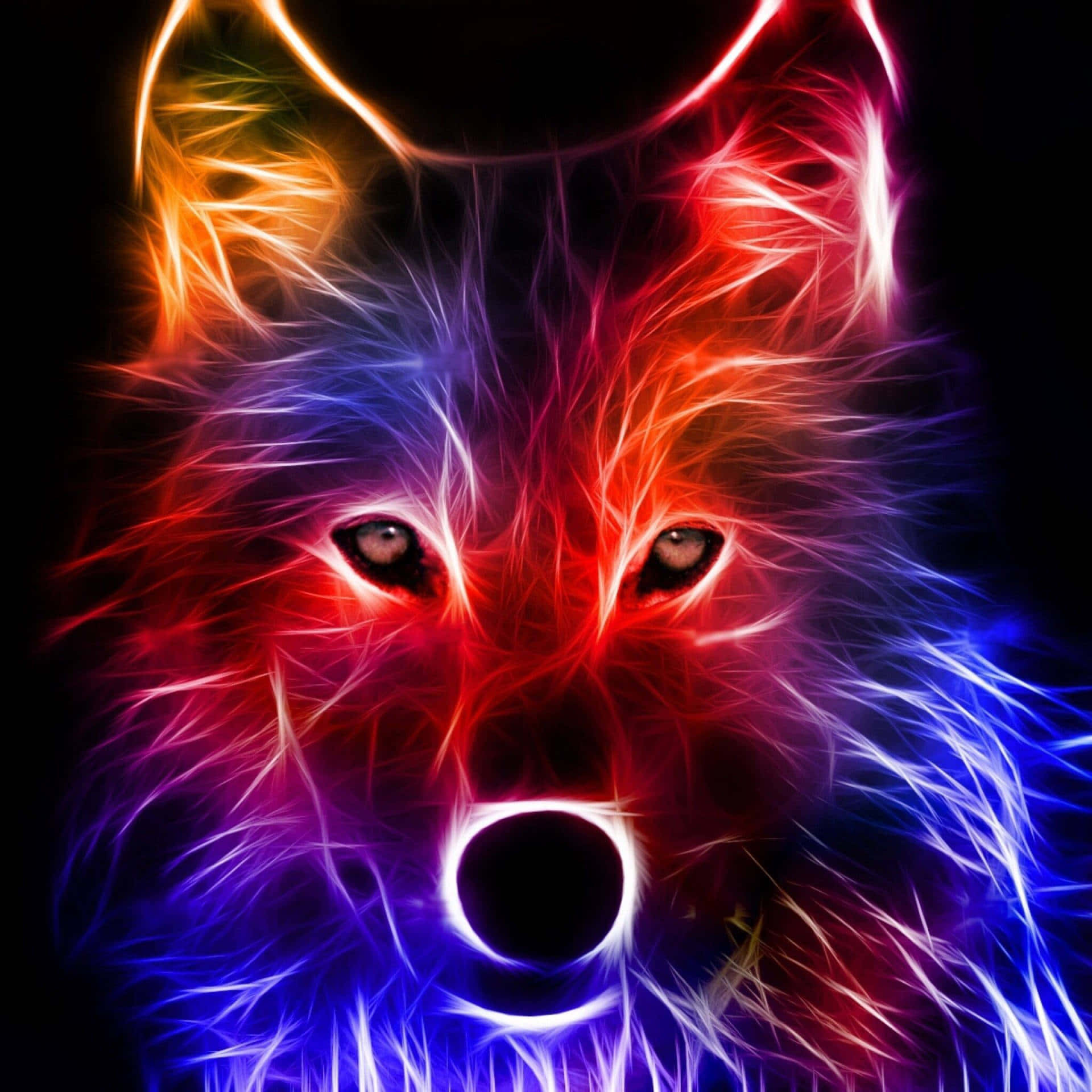 Einfarbenfroher Wolfskopf Mit Einem Blauen Und Roten Hintergrund.