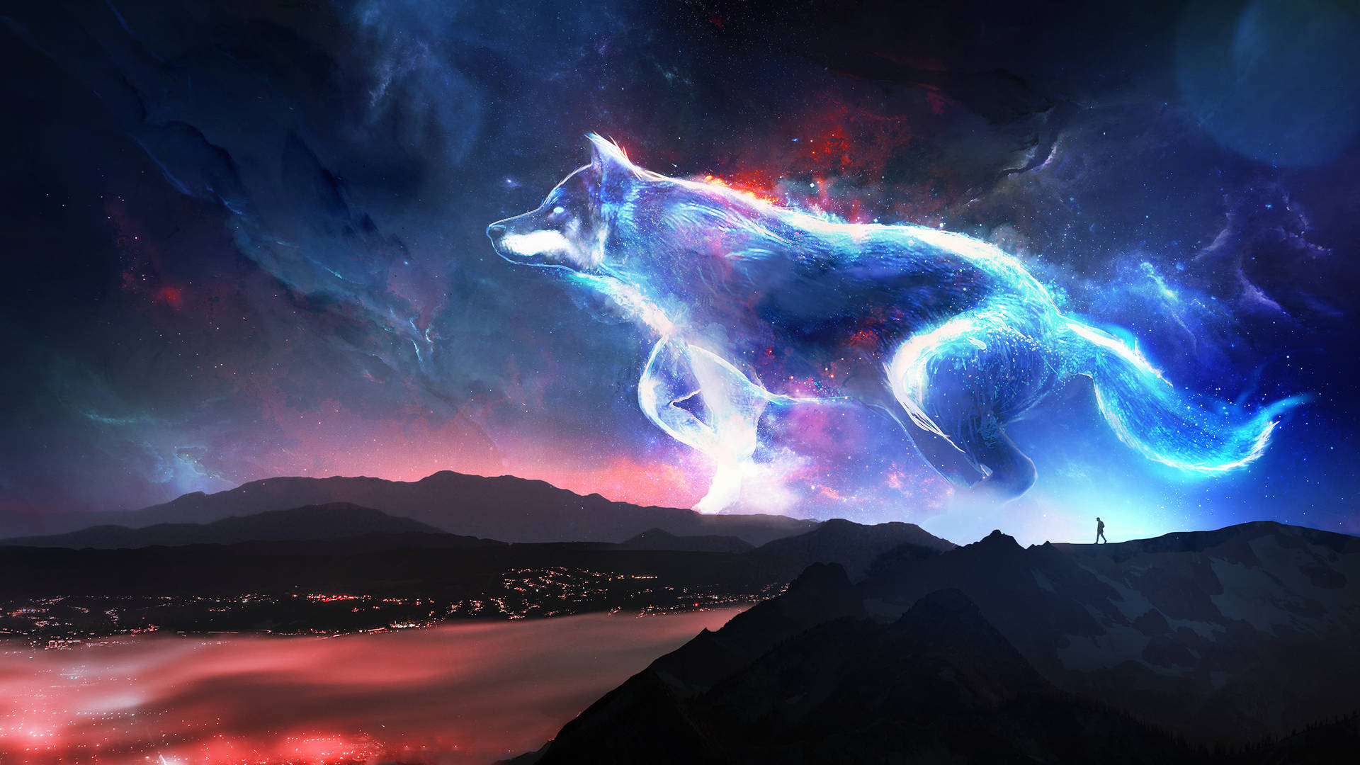 Galaxy Wolf On Nebula Skies Wallpaper