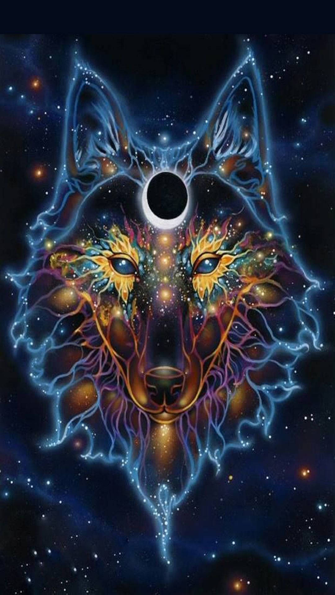 Galaxy Wolf Sun And Moon Wallpaper