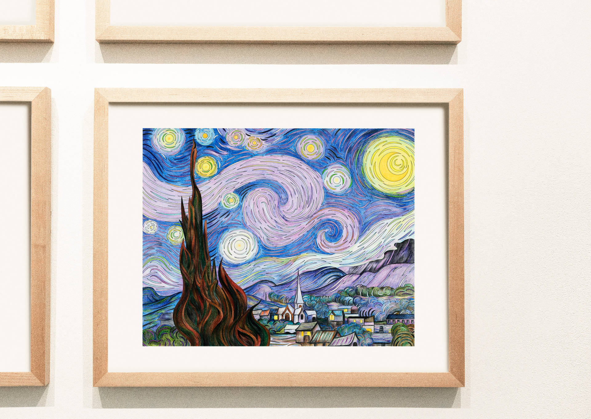 Galleri Starry Night Ved Hjælp Af Farveblyanter Wallpaper