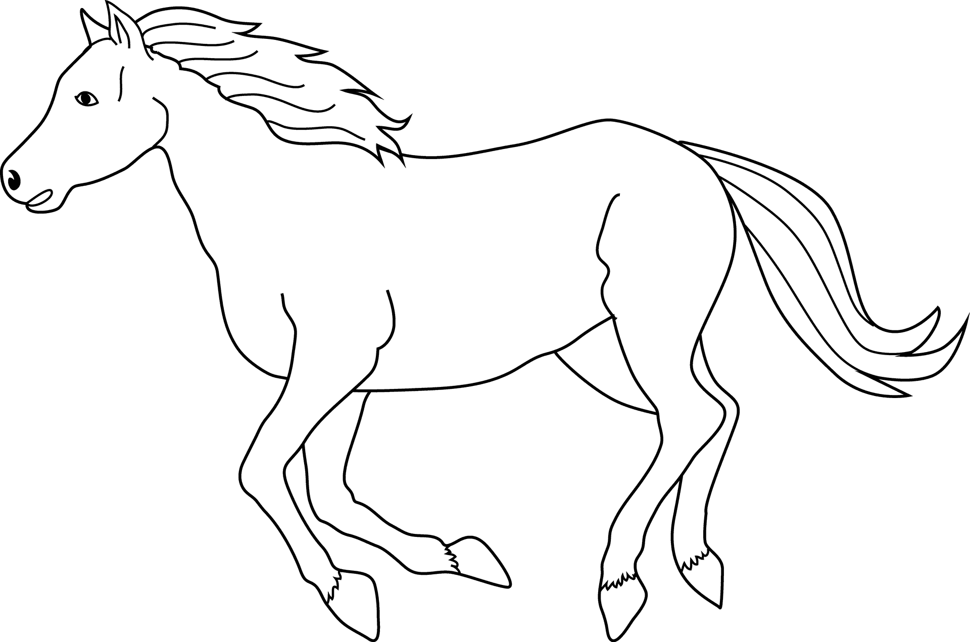 Galloping White Horse Line Art PNG