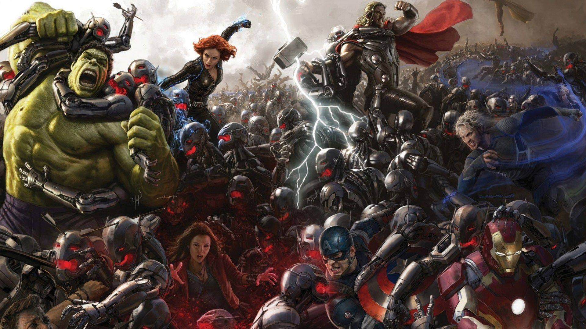 Gambar Avengers Fighting Ultron Droids