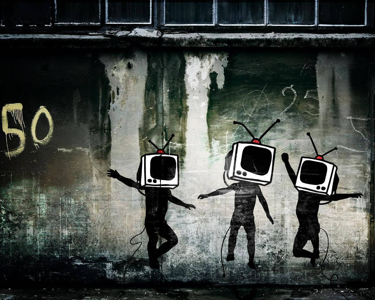Gambar Tv Heads On Children Graffiti