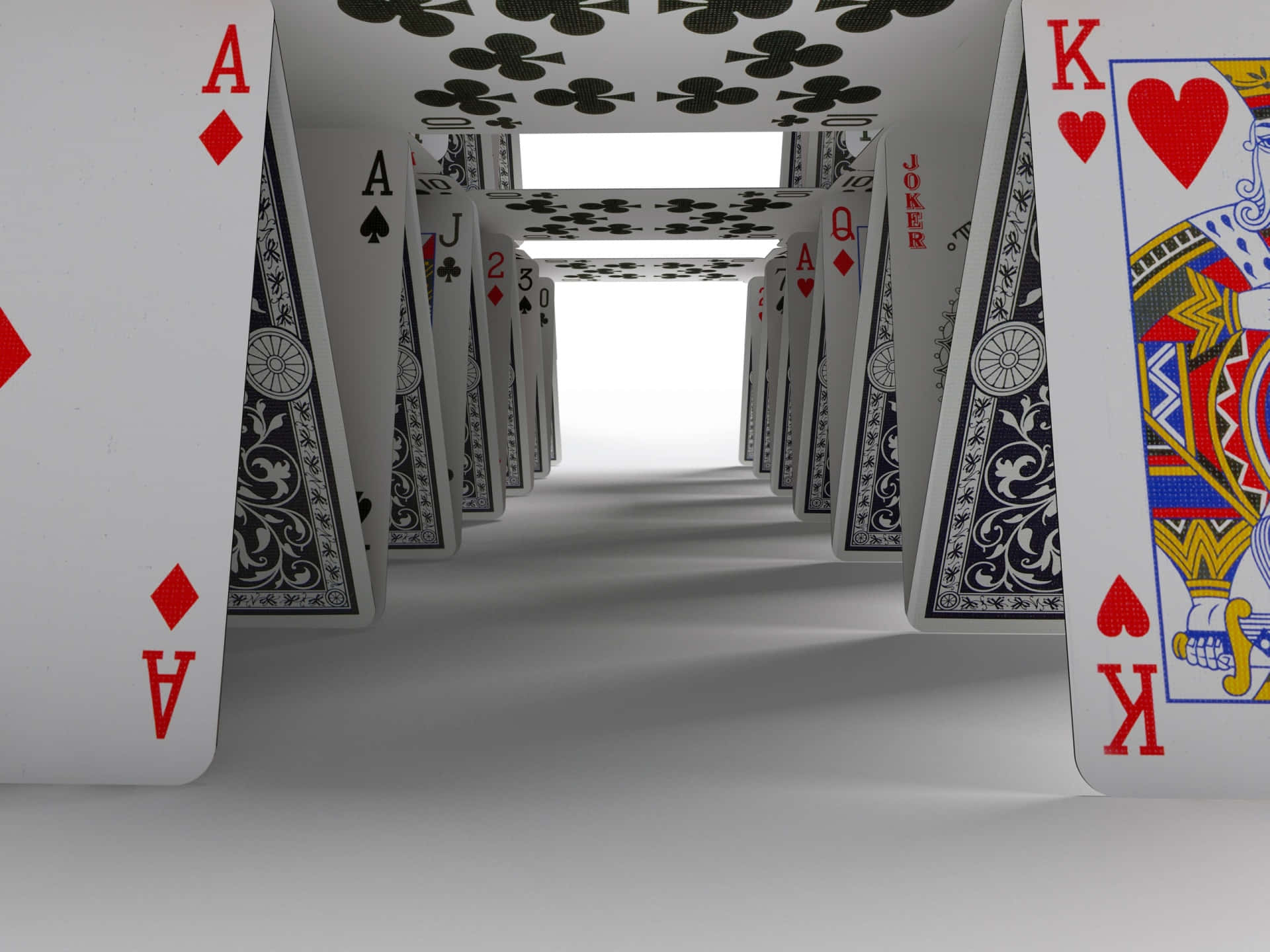 A 3d Rendering Of A Poker Game With Playing Cards