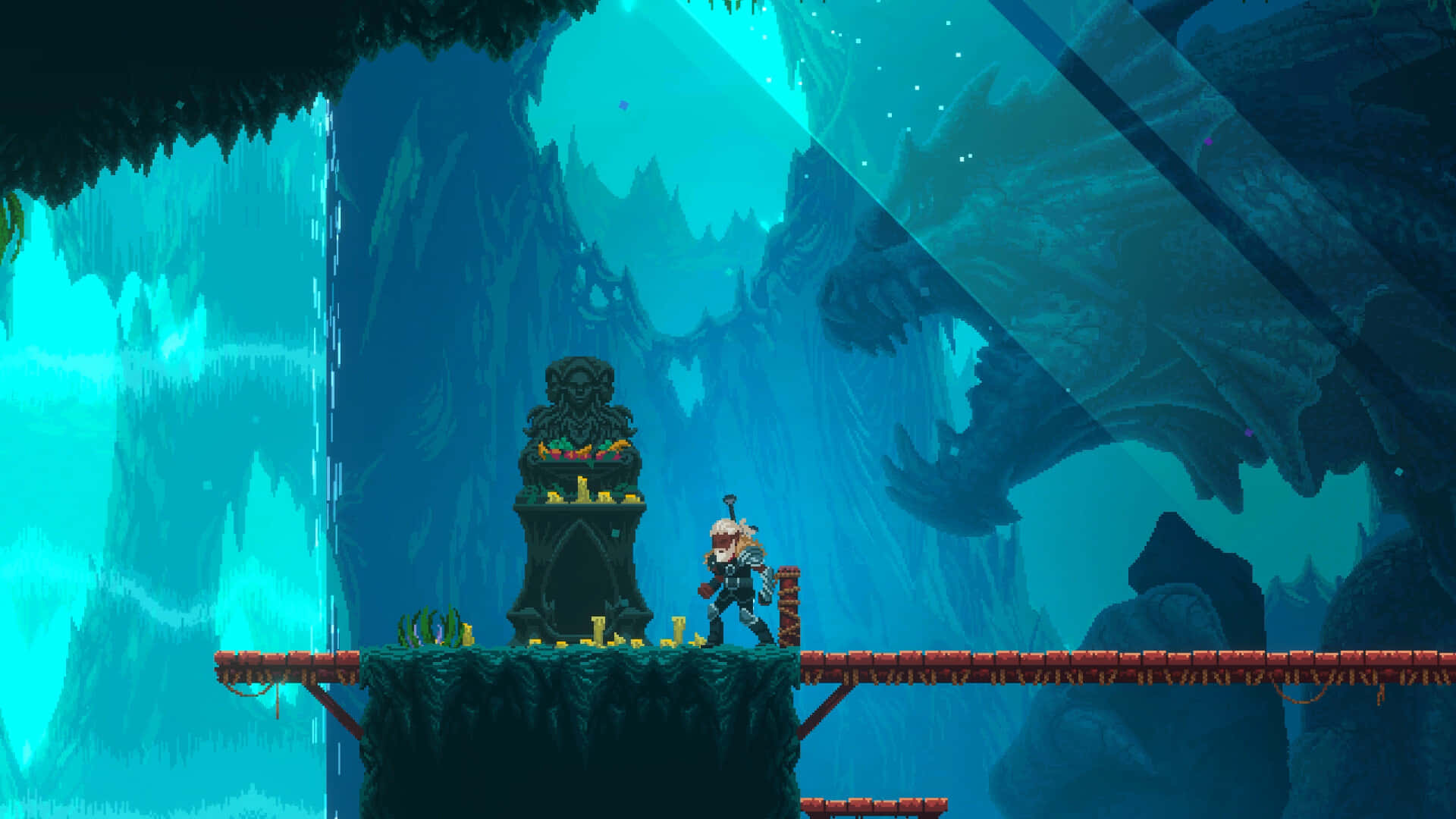 A Game With A Man Standing On A Bridge In A Cave