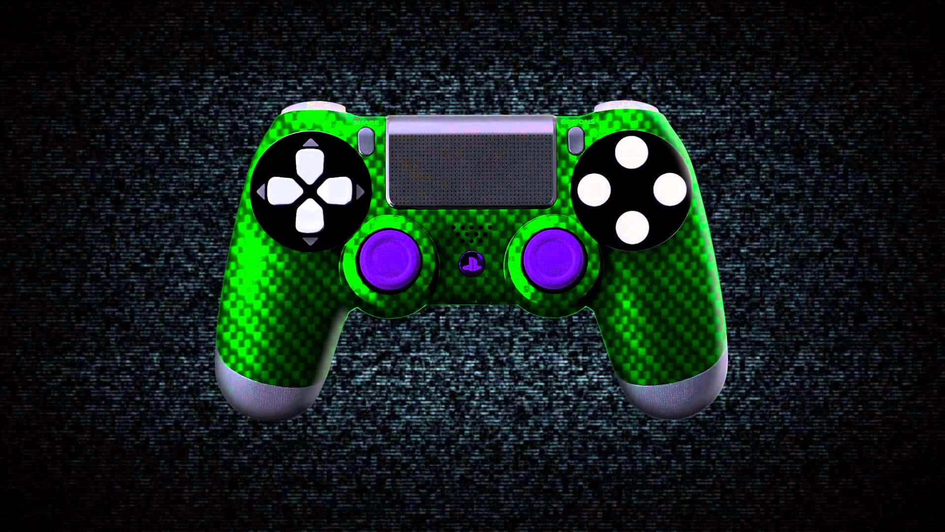 A Green And Purple Controller With Buttons