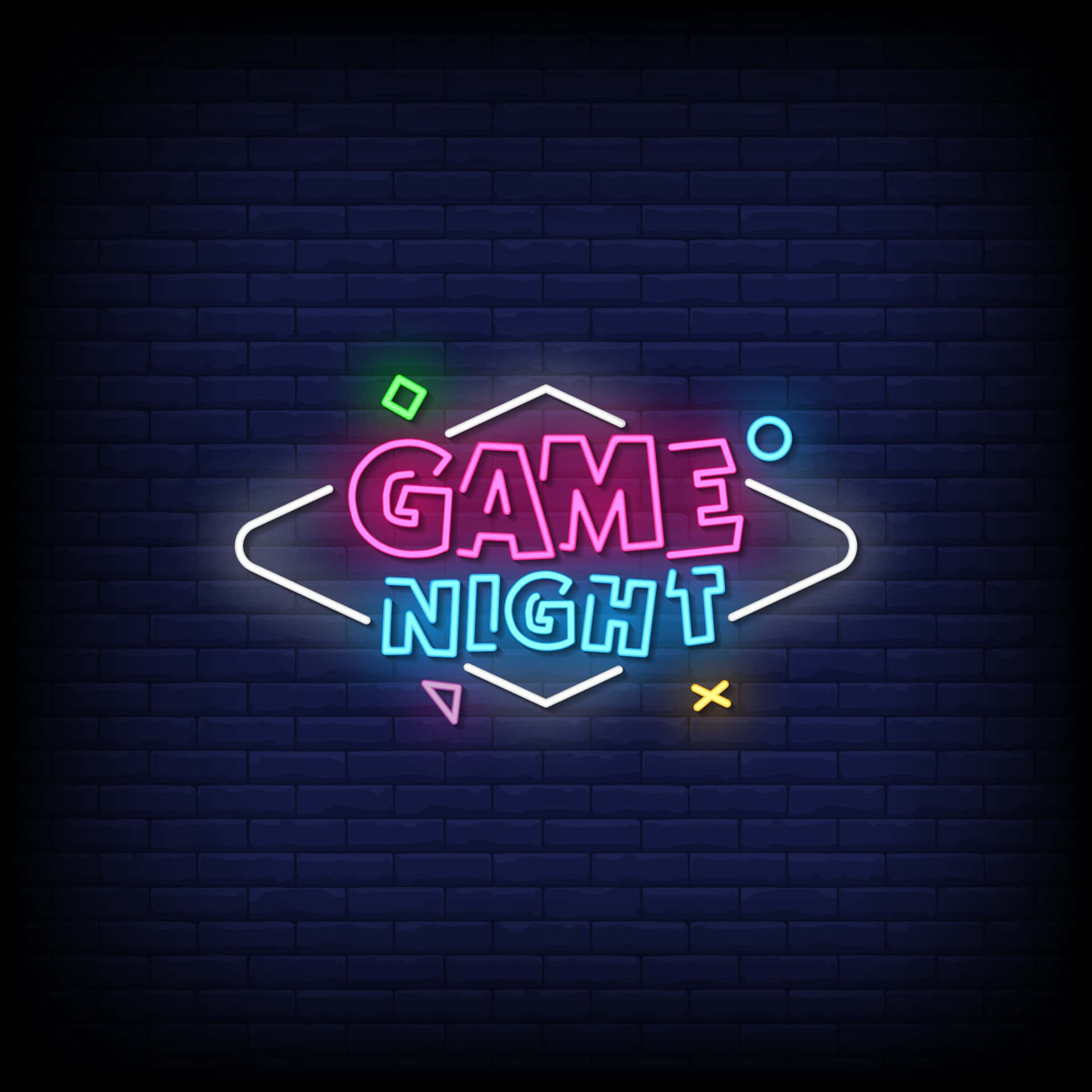 Neon Game Night Sign On A Brick Wall