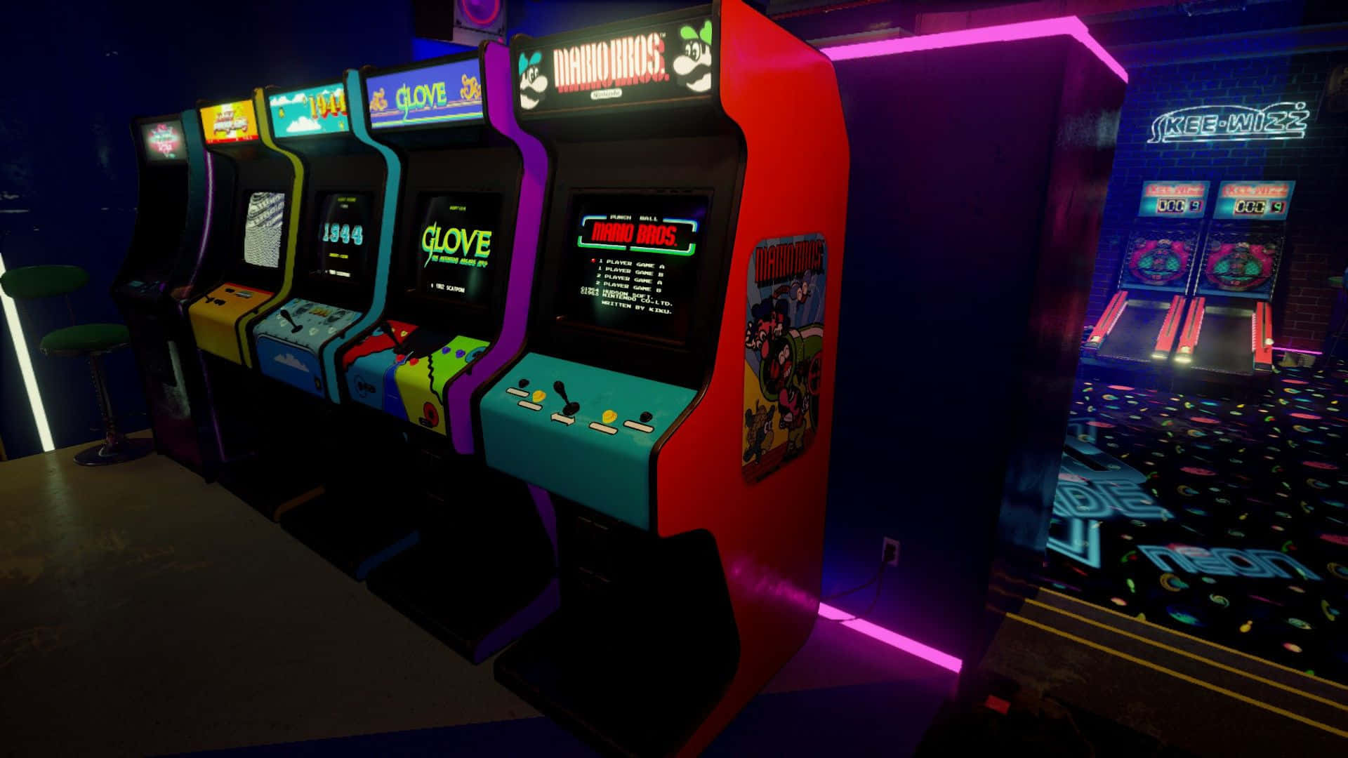 Arcade Machines In A Dark Room