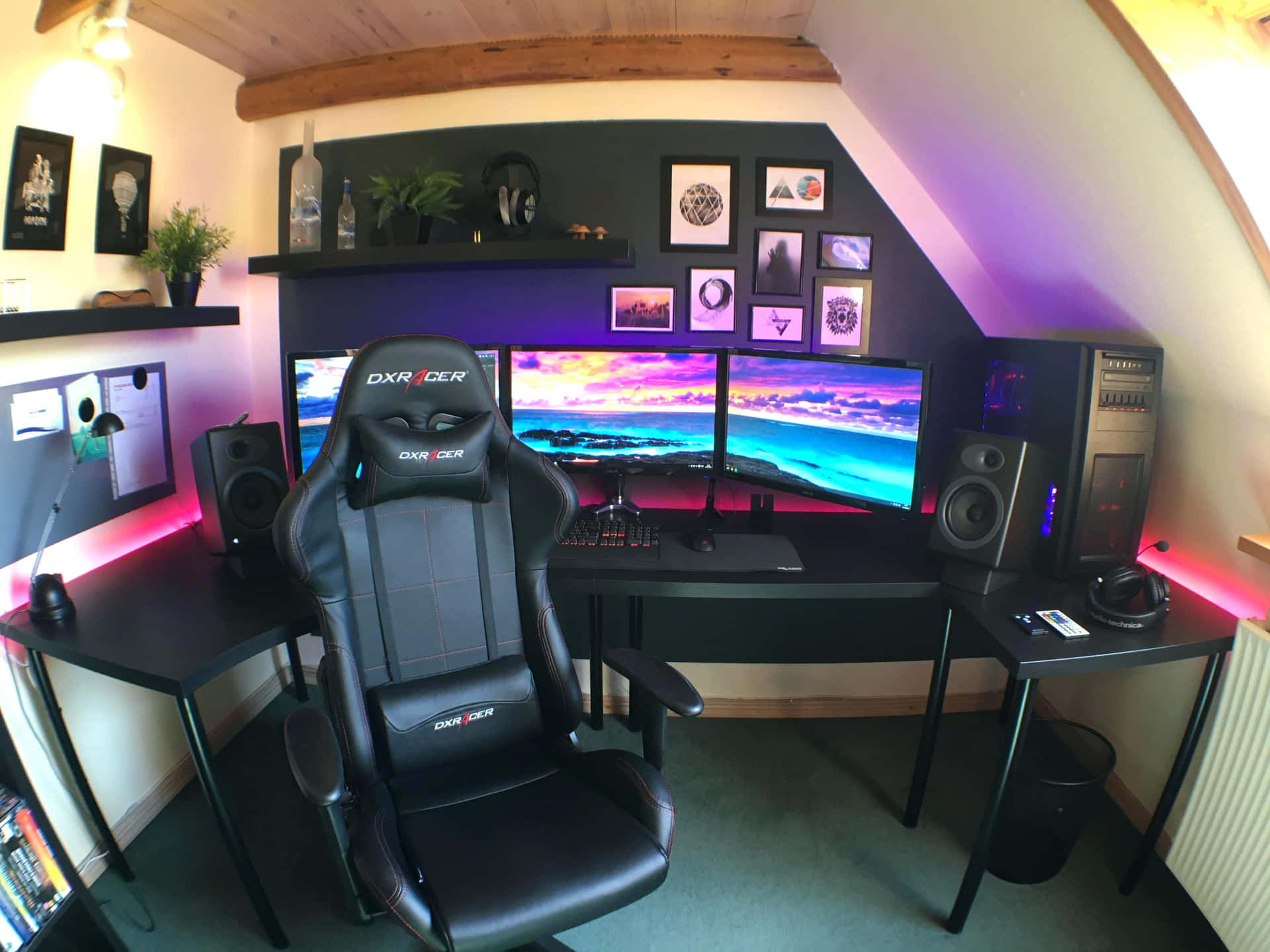A Gaming Room With A Computer Desk And Two Monitors