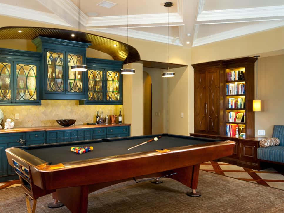 A Pool Table In A Game Room