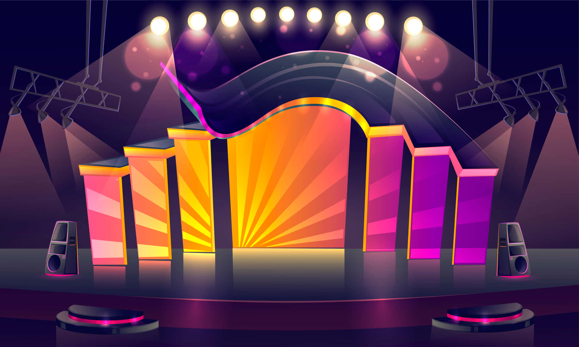 Game Show Background Stage With Yellow And Purple Colors Background