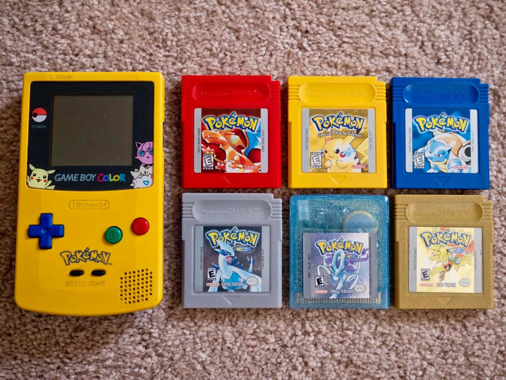 Gameboy Colorand Pokemon Cartridge Collection Wallpaper