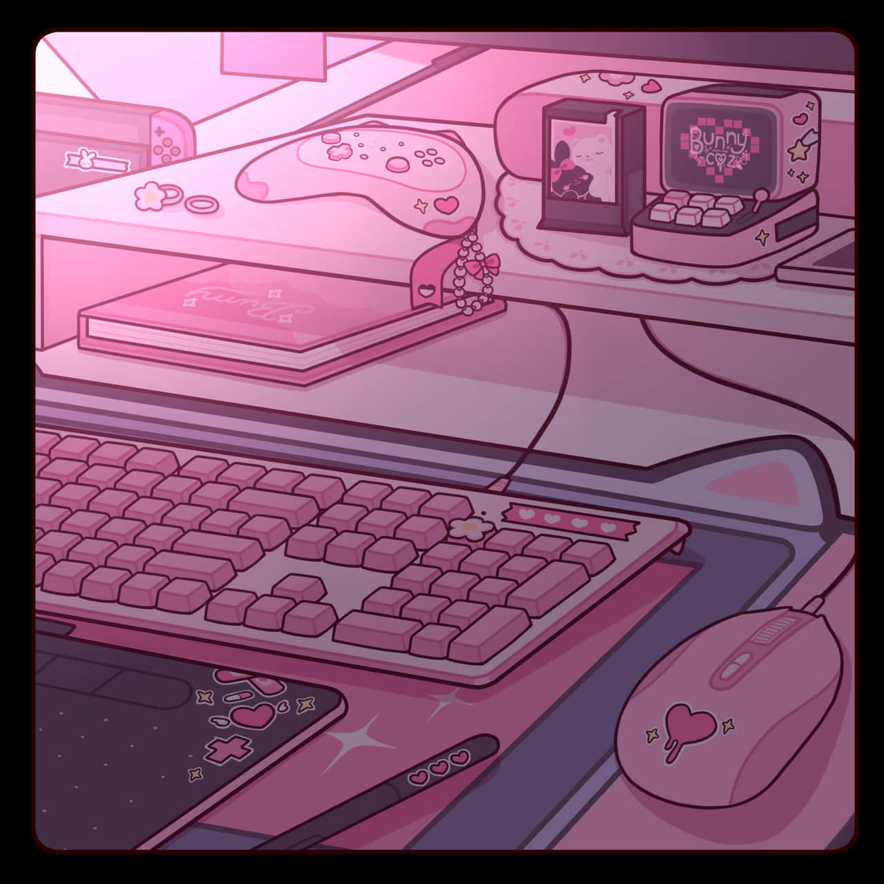 Gamer Aesthetic_ Roze Setup Achtergrond