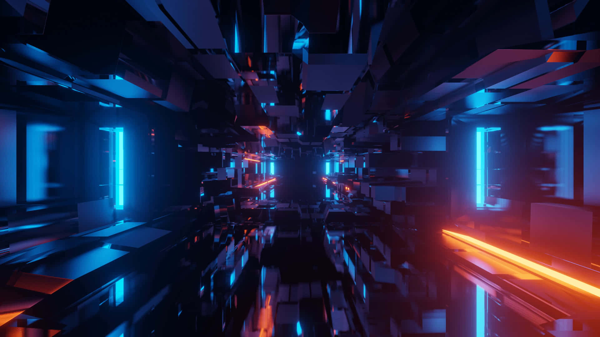 A Futuristic Tunnel With Neon Lights And A Blue Light