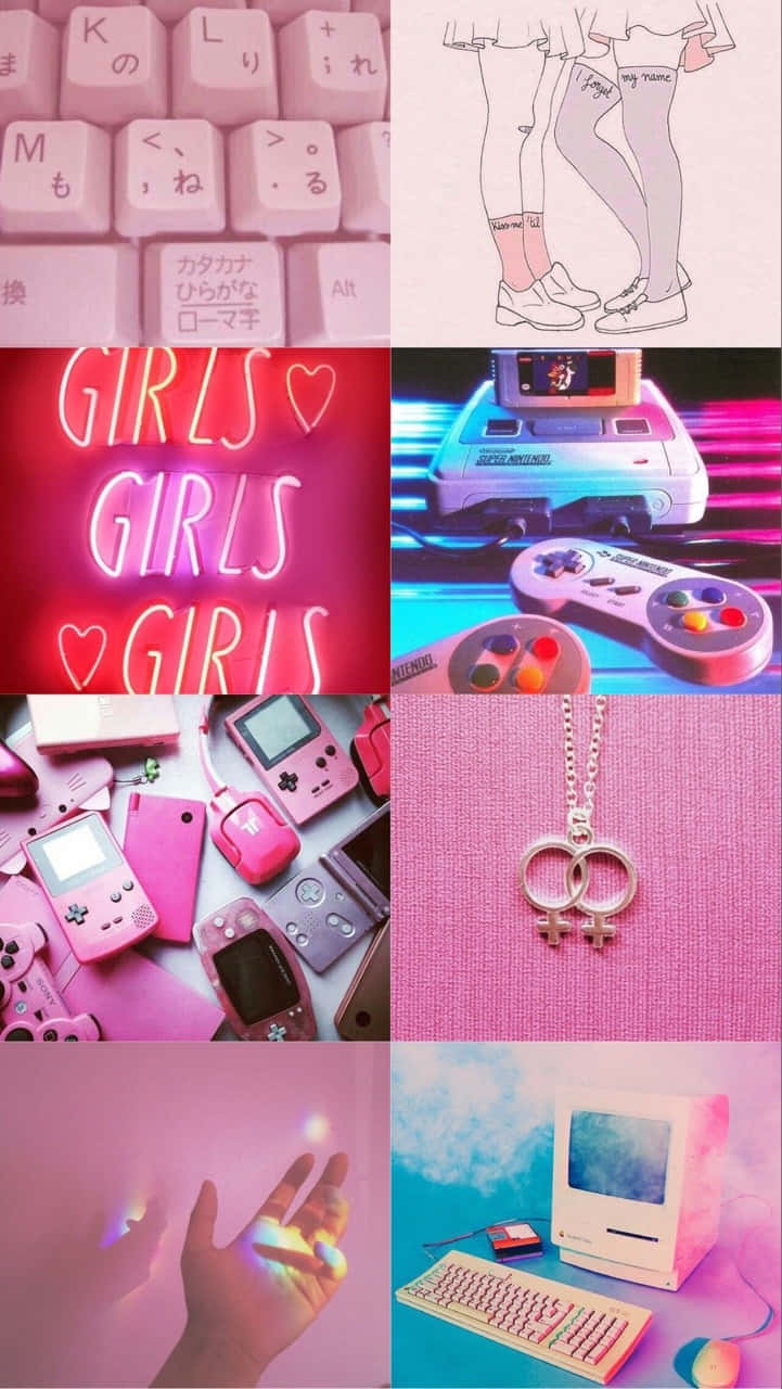 Gamer Meisje Esthetiek Collage.jpg Achtergrond