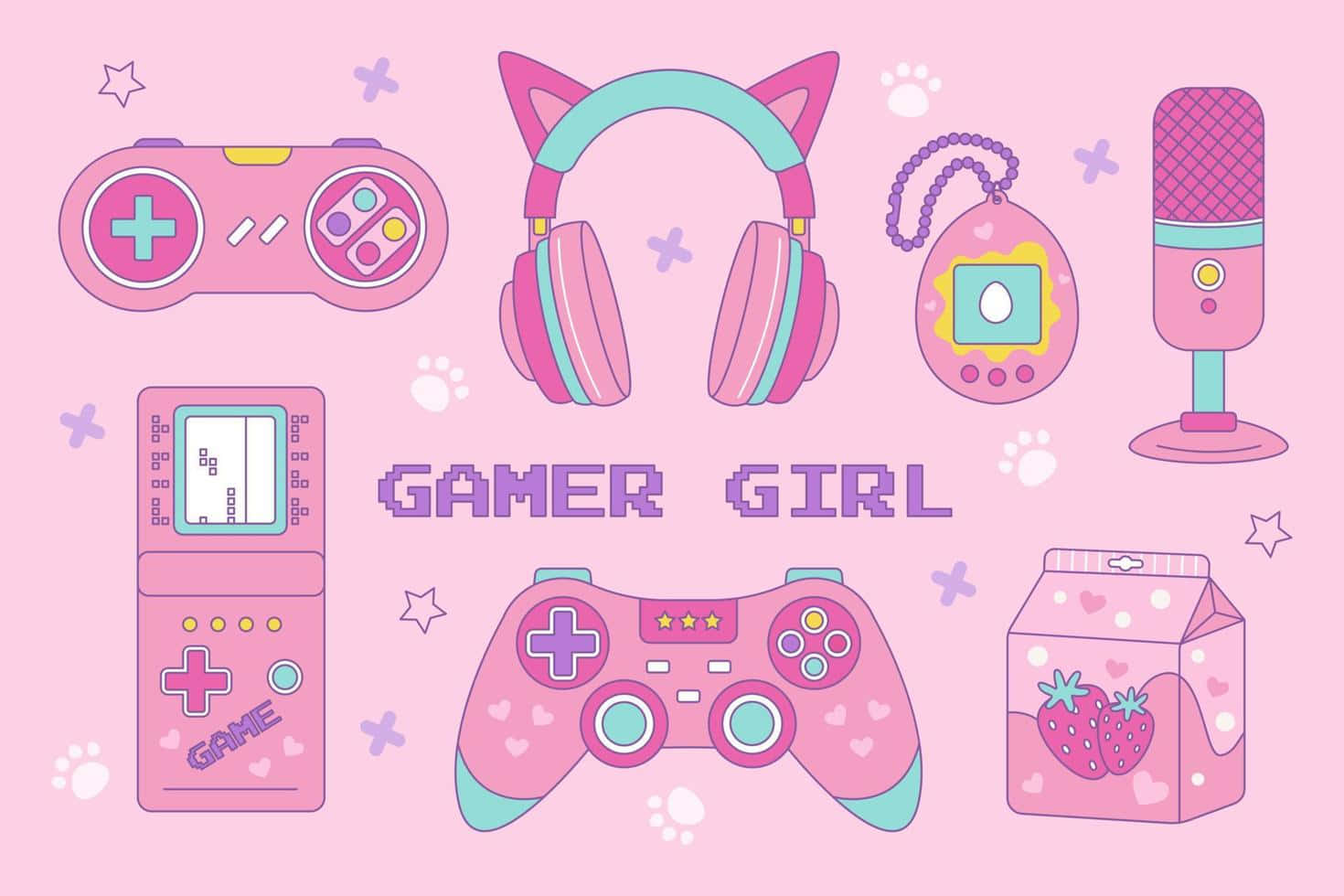 Gamer Girl Aesthetic Gaming Accessories Wallpaper