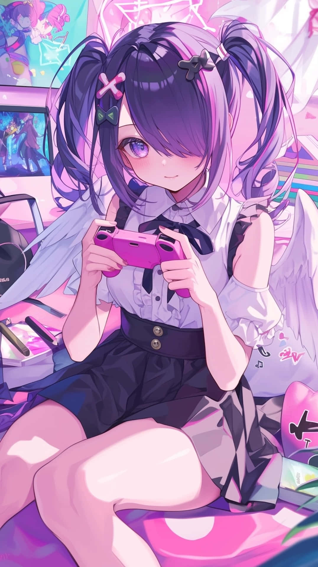 Gamer Girl Anime Character Playing Wallpaper
