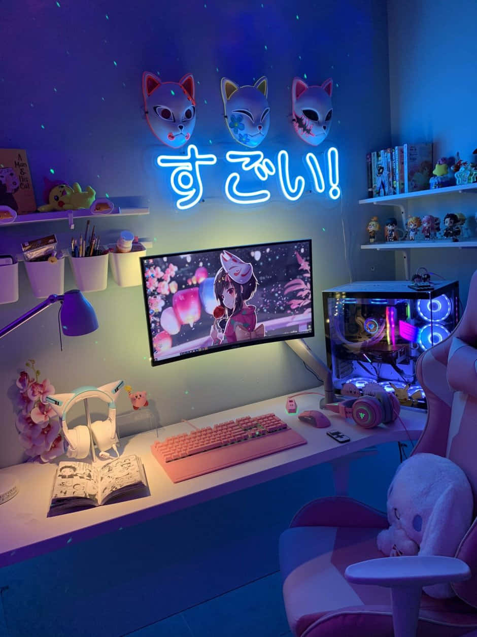 Gamer Girl Room Aesthetic Neon Glow Wallpaper