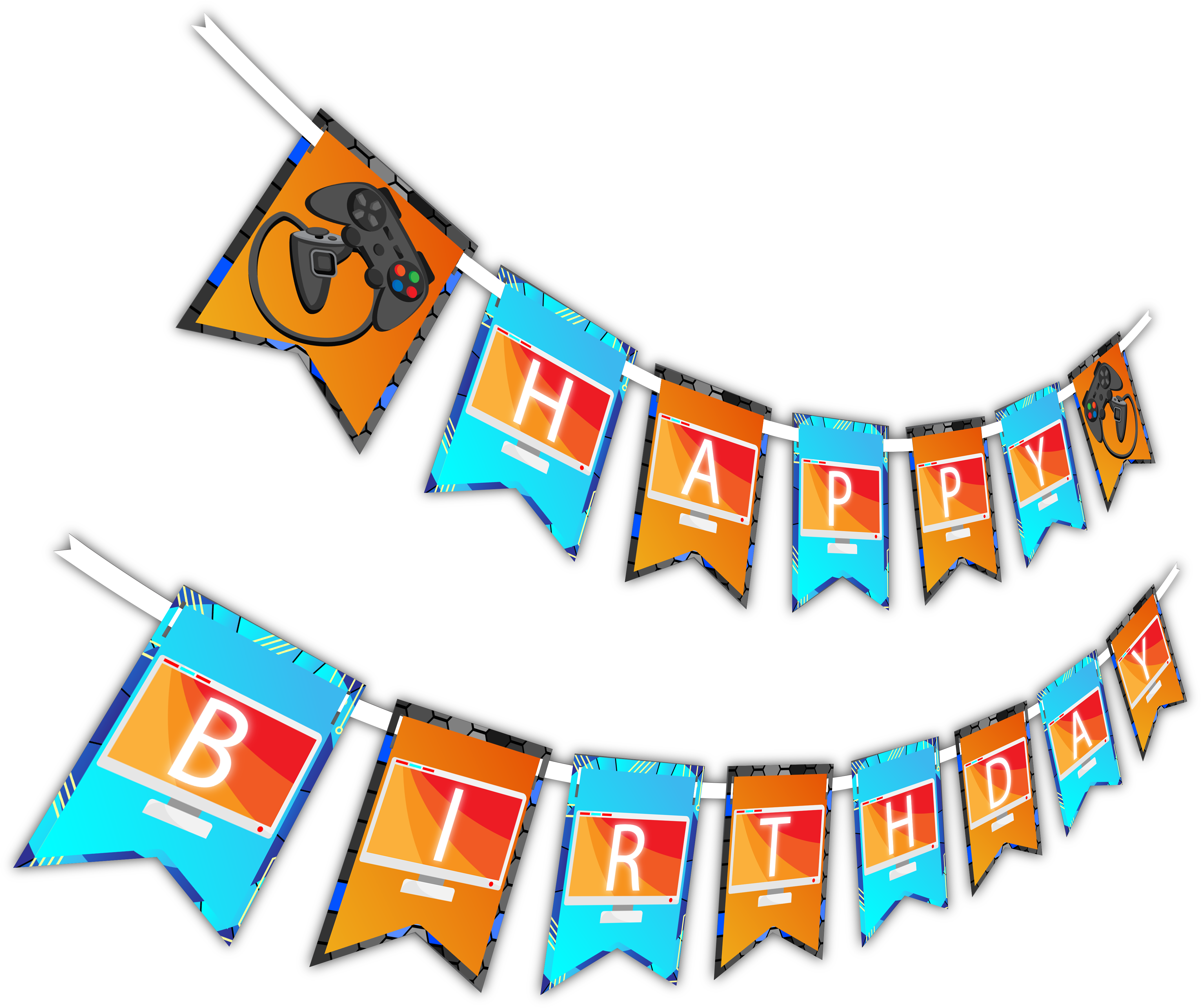 Gamer Themed Happy Birthday Banner PNG